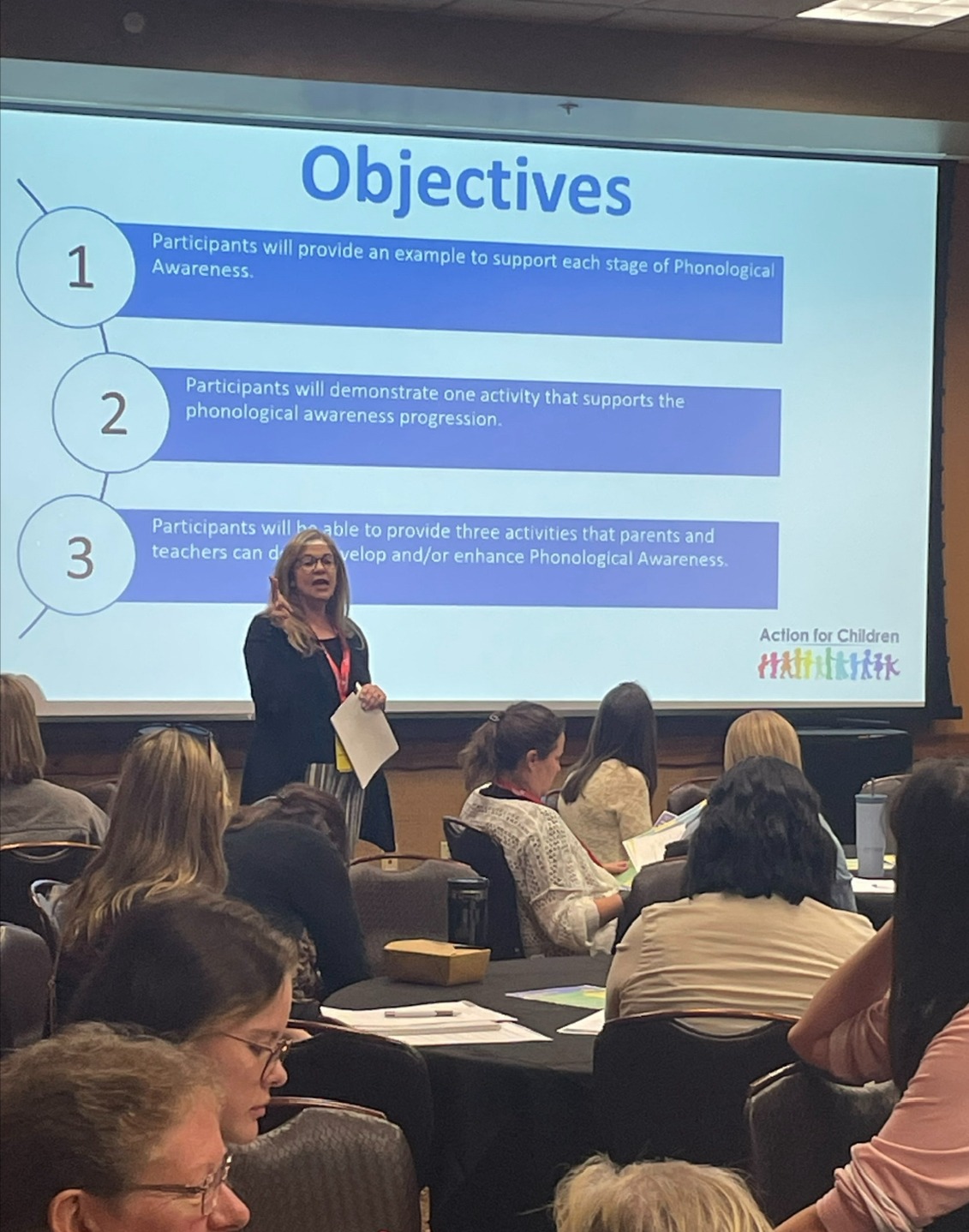 Lori Kowit presenting a phonological awareness workshop to early childhood educators